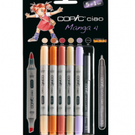 Copic Ciao Manga 4 Манга 5+1 набор маркеров и линер 0.3 мм - Набор маркеров Copic Ciao Hue Colors 5+1 с кистью для рисования (цветные маркеры + линер) Копик Чао купить в художественном магазине Copic.Club с доставкой по РФ и СНГ