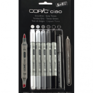 Copic Ciao Grey 6 набор маркеров с кистью, серые цвета + линер - Copic Ciao Grey 6 набор маркеров с кистью, серые цвета + линер