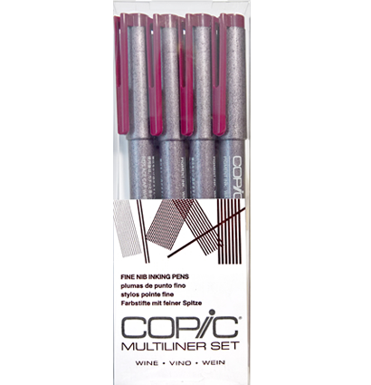 Набор капиллярных линеров Copic Multiliner 4 штуки винного цвета (перо 0.05 - 0.5 мм)