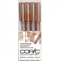 Набор капиллярных линеров Copic Multiliner 4 штуки коричневого цвета (перо 0.05 - 0.5 мм)